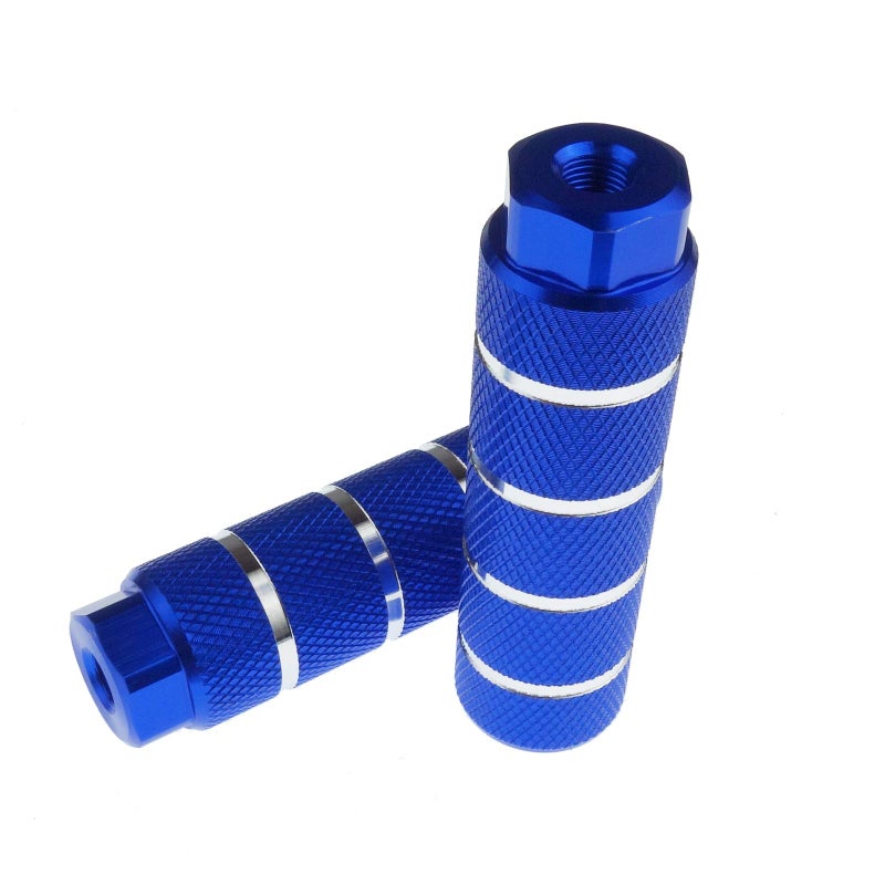 Zelerdo 2 Pairs Aluminum Alloy Bike Pegs for Mountain Bike Cycling Rear Stunt Pegs Fit 3/8 inch Axles (Blue Stripe, 100x28 mm) - Image 3